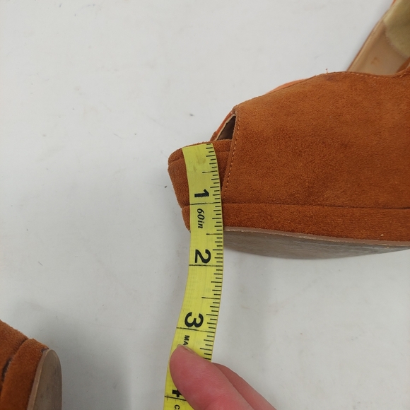 LOB Footwear Brown Orange Faux Suede Two Tone Platform Peep Toe High Heels Sz 6 - Picture 9 of 10